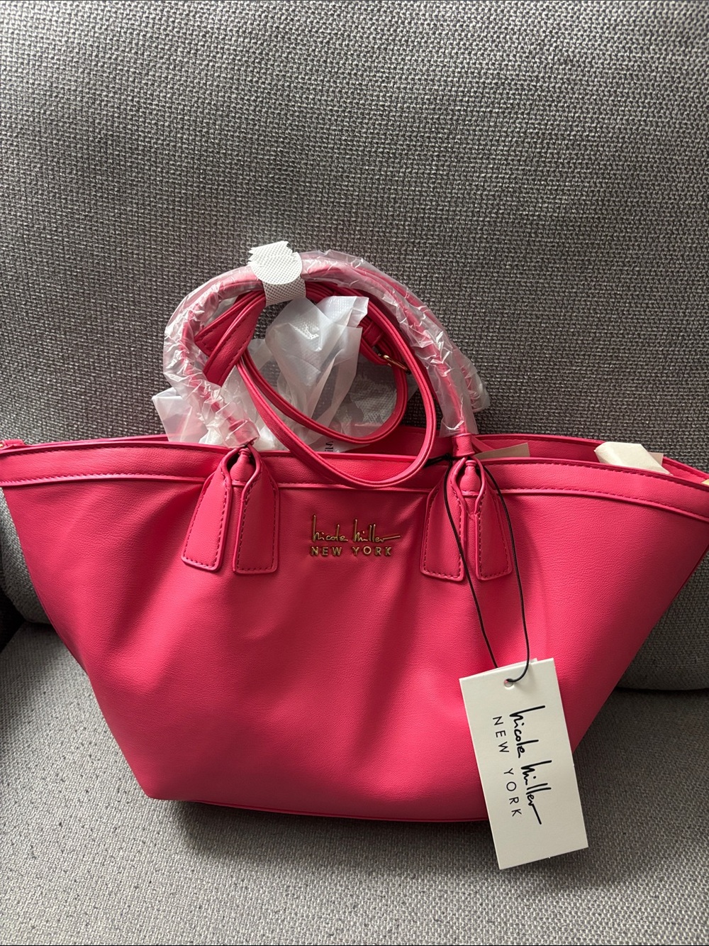 Nicole Miller Hot Pink Tote with Gold Logo Hardware